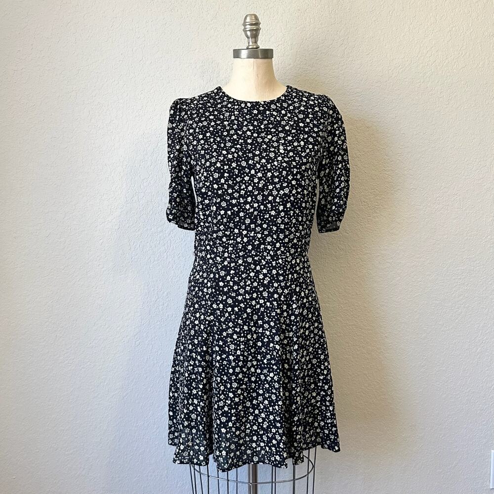REFORMATION Gracie Dress Black Ditsy Floral Ruched Whimsigoth NWT